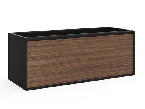 Vente-unique - Meuble sous Vasque Suspendu strié - Coloris Naturel foncé et Noir - 120 cm - BANIVA