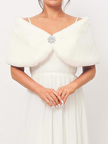 GORAIS Women Faux Fur Shawls and Wraps Wedding Fur Cape Short Bridal Fur Stole with Brooch for Bride and Bridesmaids4