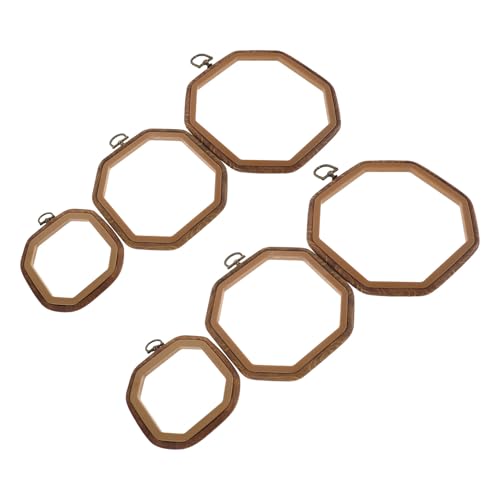 Cercles à broder octogonaux WEKAMOS imitation bois | Lot de 6 cadres 3 tailles
