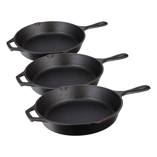 Image of Lodge 8 Inch Pre-Seasoned Cast Iron Stamped Skillet - Signature Teardrop Handle - Use in Oven, on Stove, on the Grill, or Over a Campfire - Deer (Pack of 3)