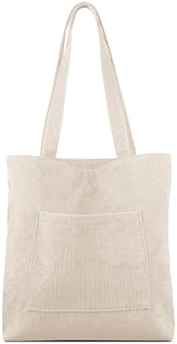 Kememo Corduroy Tote Bag with Zip, Shoulder Bag Womens Hobos Handbags Large Capacity Shopping Bag with Inner Pocket