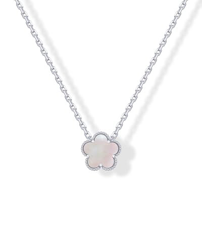 PAVOI Rhodium Plated Clover Necklaces for Women - Lucky Four Leaf Clover Necklace Pendant - Trendy Gemstone Flower Mother of Pearl Jewelry Gifts