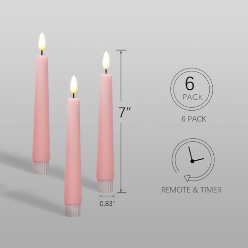 Eywamage Pink Short Flameless Taper Candles with Remote, Battery Operated Flickering LED Wax Candlesticks Set of 6 by Eywamage - Used condition - Image 2