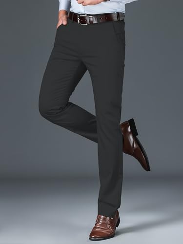 Image of AVANOVA Men's Light Grey Solid Trousers Light Business Style Slightly Stretch Straight Leg Pants for Outdoor Casual Daily (Trouser 127)