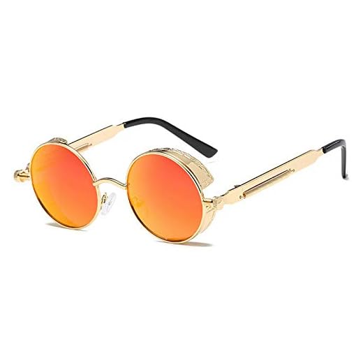 - Gafas de sol redondas de metal steampunk para hombres y mujeres, gafas de sol retro vintage UV400 (dorado+naranja