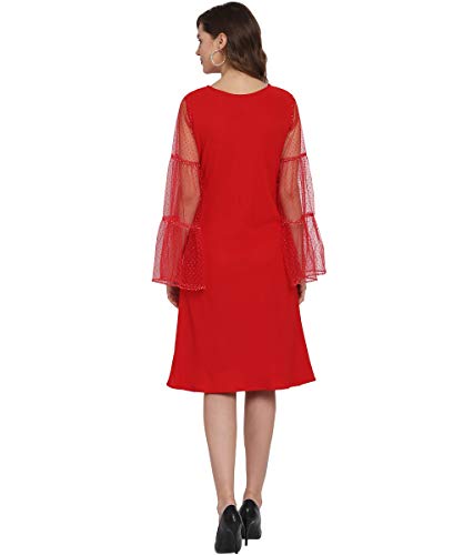 Image of OOMPH! Women's Western & Fusion wear Net A-Line Knee-Long Dress