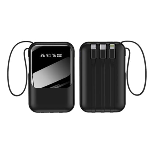 Banco de energía móvil de 20000 mAh, batería portátil integrada con 4 cables, cargador de carga rápida, batería compacta, pantalla LED en tiempo real (10000 mAh/negro)