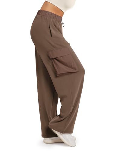 ODODOS Women's Modal Soft Wide Leg Cargo Pants with Pockets Adjustable Shockcord High Waist Loose Jogger Pants