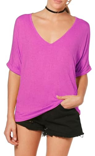 Re Tech UK - Loose Fit Plus Size V Neck T Shirts for Women UK - Great for Spring Summer - Ladies Baggy Oversized Tees 16-26 - V Neck Tops for Women - Black Navy Turquoise, (Hot Pink, 20-22 XXL)