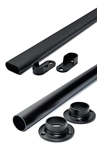 Kleiderstange Schrankrohr Schrankstange für Kleiderschrank 100 cm | Schwarz | Oval | Rund | mit Schrankrohrlager Set (Oval) Cover