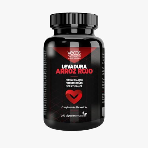 VECOS | Levadura Roja de Arroz con Coenzima Q10 | 100 Cápsulas Veganas | Mantiene Niveles Normales de Colesterol | Contribuye a la Función Normal del Corazón y Control del Colesterol