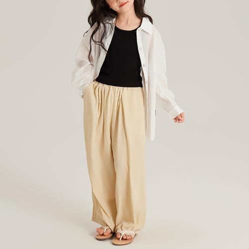 Kids Girls Baggy Straight Pants Elastic Waist Wide Leg Solid Color Relaxed Joggers Soft Sweatpants Casual Loose Trouser2