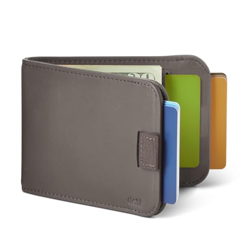 Image of Distil Union Wally Bifold 5.0 Slim Bifold Wallet for Men - Minimalist RFID Leather Wallet, Pull Tab Card Holder & Money Clip - Holds 14 Cards & 30 Bills - No ID Window - Grey