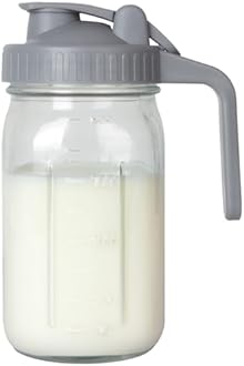 OneDream Breast Milk Pitcher 32oz Glass Pitcher with Lid, Leakproof Drip-Free Spout, Wide Mouth for Easy Pouring, Dishwasher Safe Breastmilk Storage Pitcher for Fridge