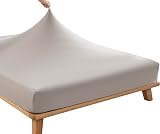 AVA.Home のびのびシーツ ファミリー ロング ショート兼用 ストレッチシーツ 伸びる ボックスシーツ やわらかニット フィットシーツ 薄型 厚型 ベッドシーツ 伸縮 マットレスカバー ベッドカバー 敷ふとんシーツ 無地 オールシーズン グレージュ