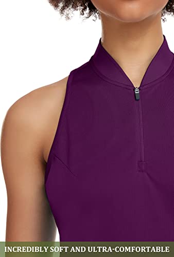 Women's Racerback Sleeveless Polo Shirt - Ladies Moisture Wicking Performance V-Neck Golf Shirts Quick Dry For Sport,Tennis,Racer Purple #TOP4