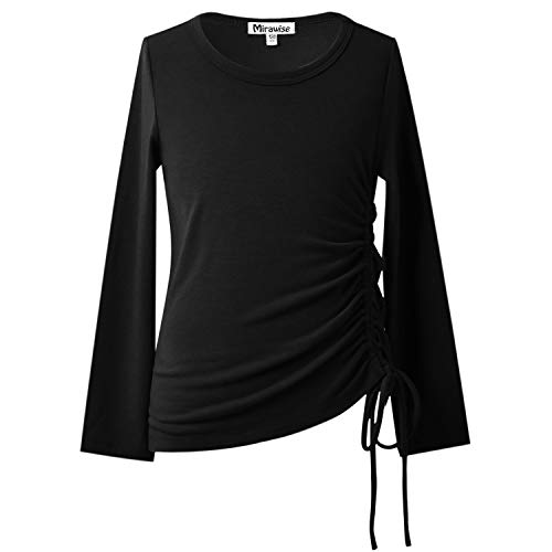 Image of Mirawise Girls Casual Long Short Shirts Tunic Tops Tee Shirt T-Shirts Side Tie Blouse 4-13 Years