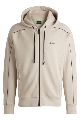 BOSS Saggy 1 huvtröja med dragkedja i bomullsblandning för män med präglad logotyp, Ljus beige271, S