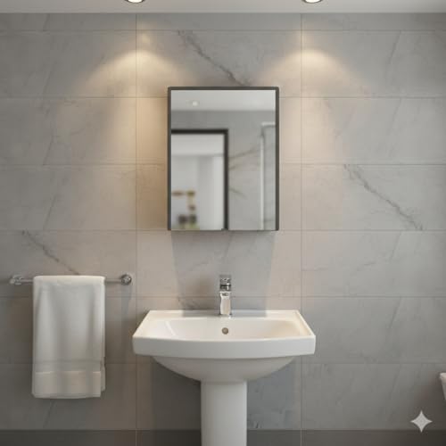Image of CIPLA PLAST New Rich Look Bathroom Cabinet with Mirror | Storage Organiser | Strong Plastic Bathroom Shelves Wall Mounted | Bathroom Accessories| Mirror Cabinet (Metallic Grey)