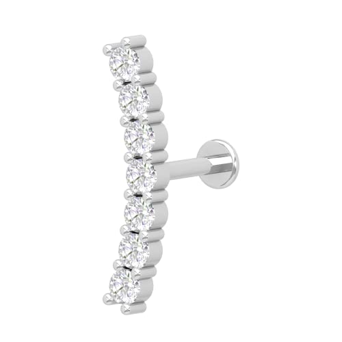 Curved Diamond Bar Cartilage Earring, 0.35 Cttw Diamond Ear Climber, 14K White Gold Single Piece Diamond Earring, 16G - 1.2MM
