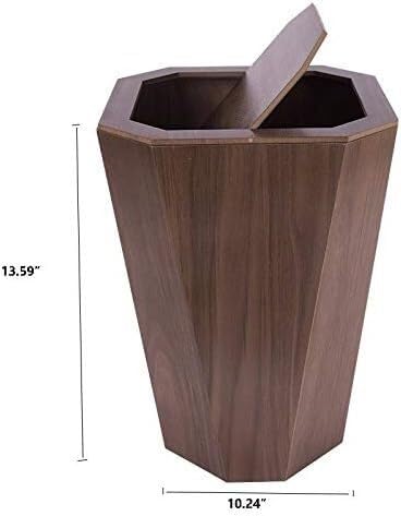 Papelera de madera para exteriores rectangular con tapa color marron claro 2