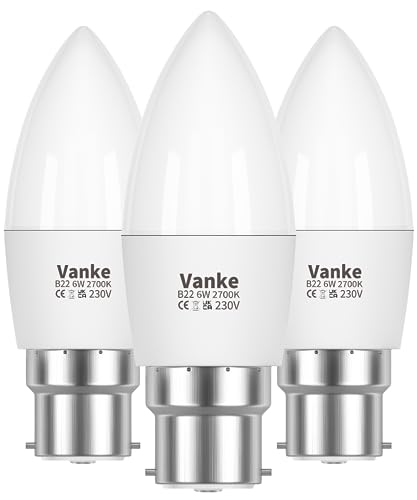 Vanke B22 Candle Light Bulb 6W(40W Equivalent) Warm White 2700K 3-Pack