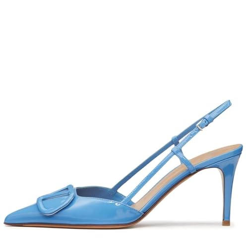 Image of BlingQueen Women Heeled Slingback Sandals Closed Pointed Toe Stiletto High Heels Patent Leather Pumps Slip-On Backless Evening Prom Party Dress Shoes