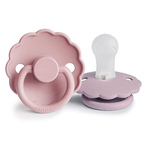 Image of FRIGG Daisy SilkySoft Silicone Baby Pacifier | Made in Denmark | BPA-Free (Baby Pink/Soft Lilac, 0-6 Months)