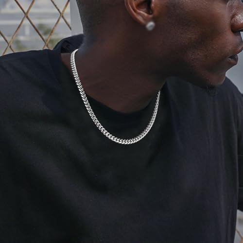 Momlovu Silver Chain for Men Boys, Mens Cuban Link Chain Necklace | 316L Stainless Steel Cuban Chain, Mens Jewelry, 4mm, 22 Inch, Gifts for Men Boys by Momlovu - Image 4