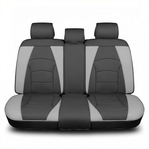 Image of FH Group Car Seat Cover for Back Seat Gray Black Faux Leather - Universal Fit, Rear Seat Covers for Cars with Rear Split Bench, Car Seat Cushions, Car Interior Accessories for SUV, Sedan, Van