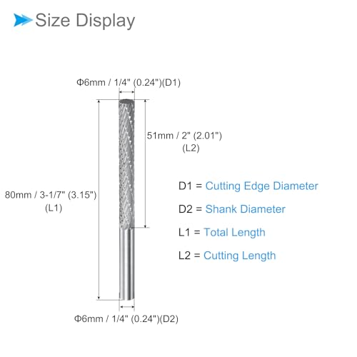 CoCud Wolframhartmetall Fräser, 6mm Schaft, 6mm Durchmesser, Doppelschnitt-Zylinderform Drehfräswerkzeug - (Anwendungen: für Metallgravur)