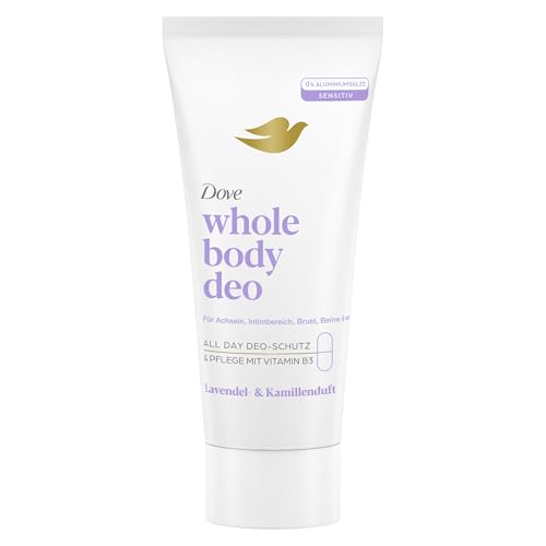 Dove Whole Body Deo Creme Lavendel- & Kamillenduft Deodorant mit 0% Aluminiumsalzen für Achseln, Brust, Beine und mehr 75 ml