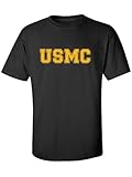 USMC Athletic Gold Adult T-shirt in Black - Large