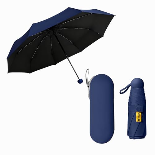 GoodTool Portable 8-Fold Travel Umbrella UV Resistant Folding Umbrella UPF 50+ Sun & Rain Protection Lightweight Pocket Umbrella with Storage Box for Daily Use & Travel (navy blue)
