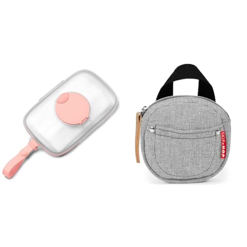 Image of Skip Hop On-The-Go Wipes Dispenser, Grab & Go, Blush and Pacifier Holder, Grab & Go, Grey Melange Bundle