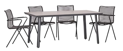 acamp Set 4X Sessel + Tisch | Wetterfest & rostfrei | Ergonomisch & pflegeleicht | Design: anthrazit | Essgruppe für Balkon & Garten