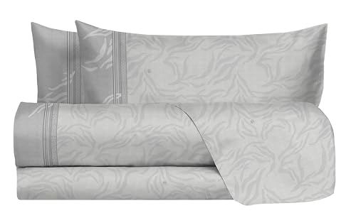 Laura Biagiotti Set Lenzuola Matrimoniali Completo Letto a 100% Lenzuolo Sopra + Con Angoli + Coppia Federe Nefeli fantasia cotone perla grigio