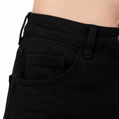 Image of Women High Waist Straight Fit Wide Leg Jeans | Dark Black Z Black Stretch Denim | Trendy Baggy Jeans for Women | Premium Casual Street wear Pants