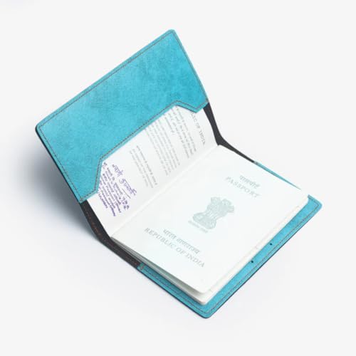 Image of ncgifts Customised Leather Passport Holder: Personalised Name & Charm for Men & Women - Unique Travel Gift, Document Organiser, Boarding Pass Holder, Customised Gifts for Men & Women (Sky Blue)