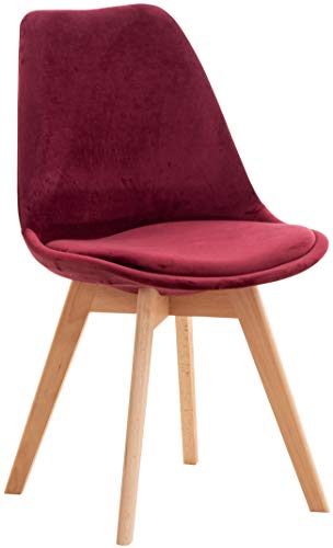 CLP Chaise de Salle ŕ Manger Linares Plastique I Tissu I Velours I Velours côtelé I Fauteuil avec Structure en Bois, Couleur:Bordeaux, Matériel:Velours