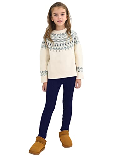 Resinta 1 Pack Girls Winter Velvet Leggings Warm Thick Cotton Velvet Pants Cable Knit Fleece Lined Leggings Tights Navy #TOP4