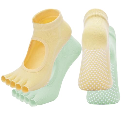 Image of 2 Pairs Toeless Yoga Socks Non-Slip Grips for Pilates Ballet Dance Barefoot Workout Cotton Open Toe Sports Socks