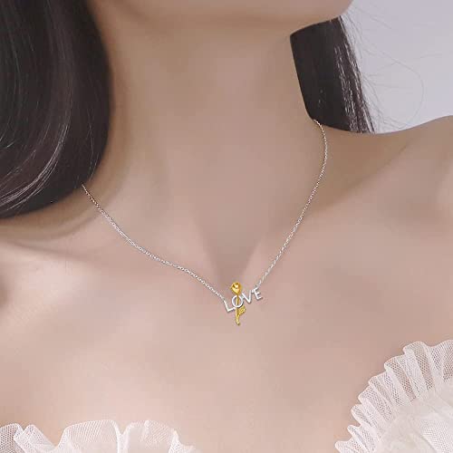 Sfert Rose Flower Love Script Letters Name Plate Style Pendant For Women Necklace For Girlfriend 925 Sterling Silver 18 Inches #TOP1