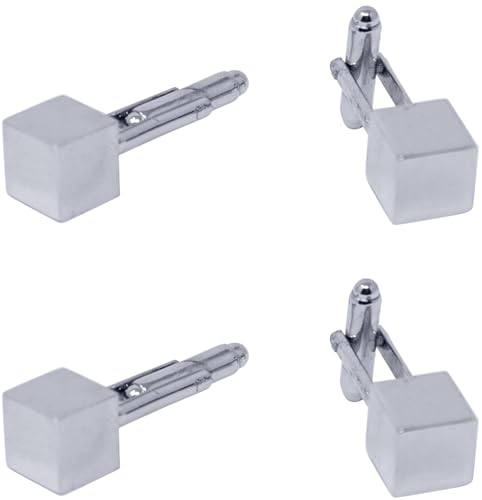 Product Image of the Set of 2 Silver Stainless Steel Alloy Shirt Cufflinks (Cube)