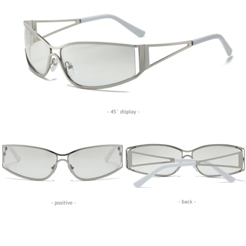 Y2K Sunglasses for Women Men Aesthetics 2000s Outfit Accessories Oval Y2K Glasses Metal Frame Wrap Around Shades4