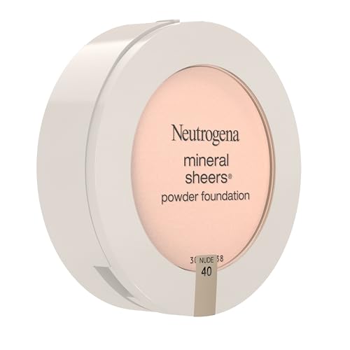 Neutrogena Mineral Sheers Compact Powder Foundation, Lightweight & Oil-Free Mineral Foundation, Fragrance-Free, Nude 40, .34 oz, 2 Pack