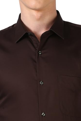 Image of Peter England Men's Satin Solid Regular Fit Formal Shirt | Cotton with Satin Sheen | Luxury