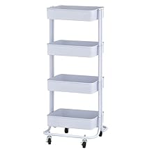 ECR4Kids 4-Tier Metal Rolling Utility Storage Cart, Multipurpose Organization, Multipurpose Organization, White