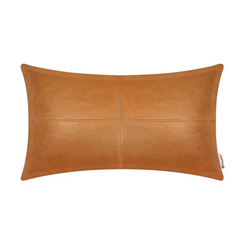 BRAWARM Tan Leather Throw Pillow 12 X 20 Inches, Faux