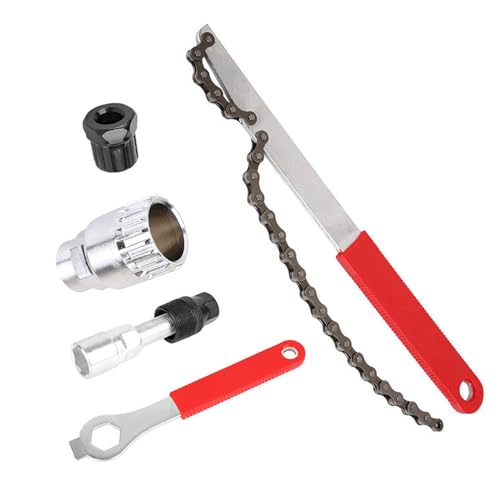 5Pcs Bike Chain Removal Tool Kit Bike Crank Puller Tools Set with Bicycle Crank Extractor Chain Whip Flywheel Bottom Bracket and Cassette Removal Tool Bicycle Removals Repair Tools(COLOR:Silver)